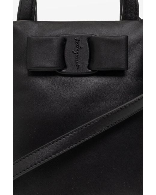 Ferragamo Black Buckle-Detail Leather Tote Bag