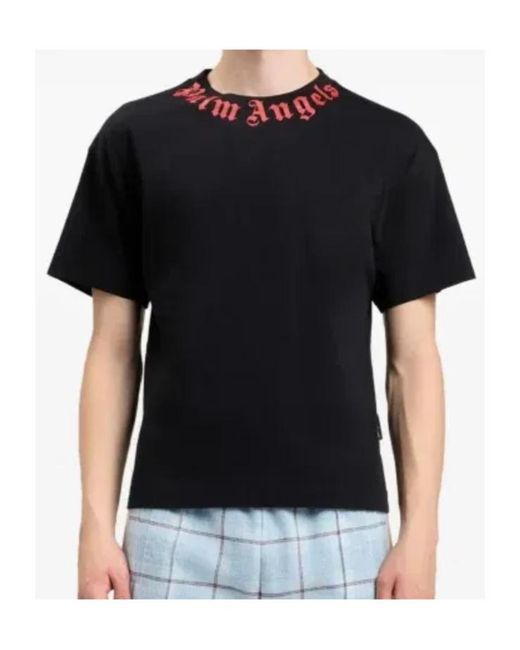 Palm Angels Black Logo Printed Crewneck T-Shirt for men