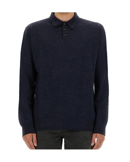 Maison Margiela Blue Straight Hem Knitted Polo Shirt for men