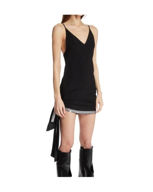 The Attico Black The Draped Embellished Hem Mini Dress