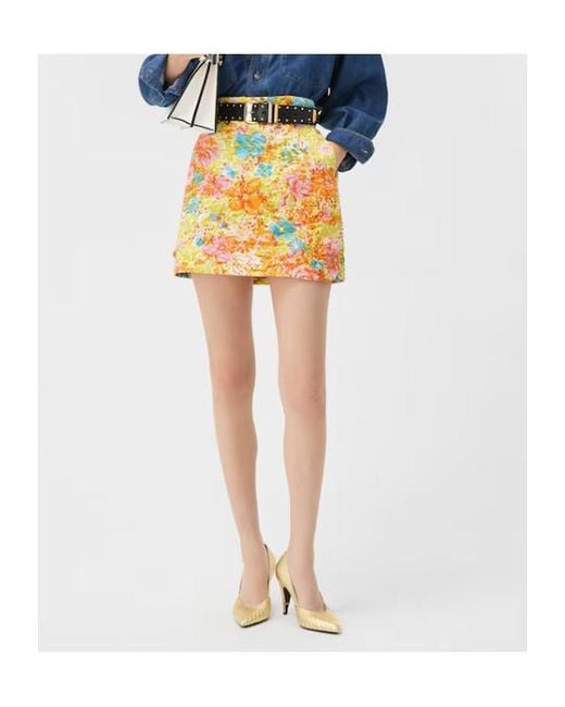 Versace Yellow Crinkled Floral Mini Skirt