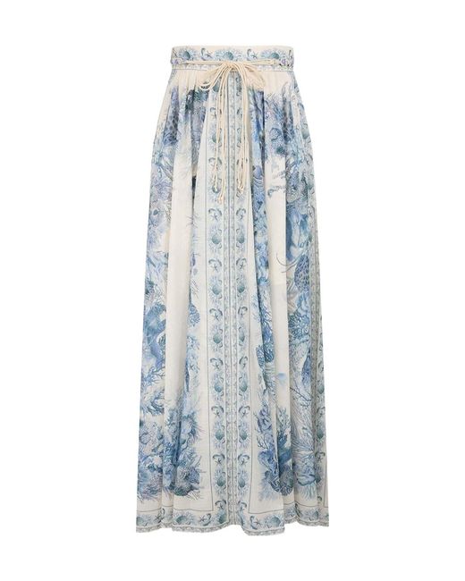 Zimmermann Blue Wanderlust A-Line Maxi Skirt