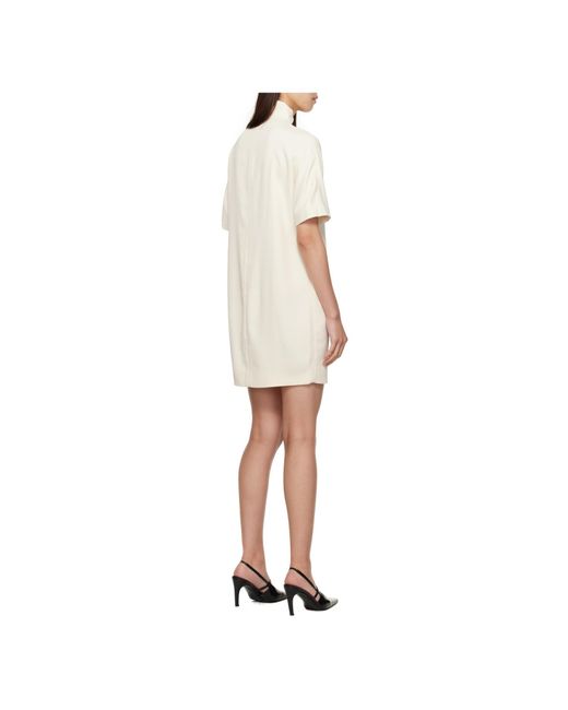 Loulou de Saison White Elton Mock-Neck Short-Sleeve Dress