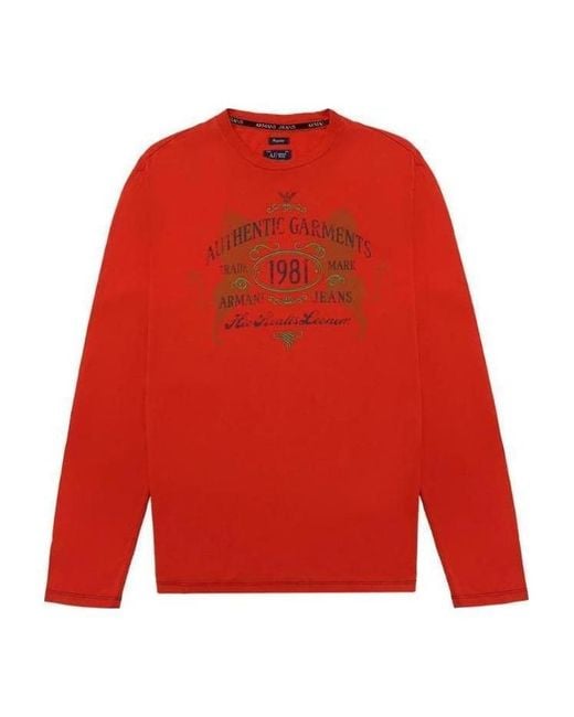 Armani Jeans Red Logo Long-Sleeved T-Shirt for men