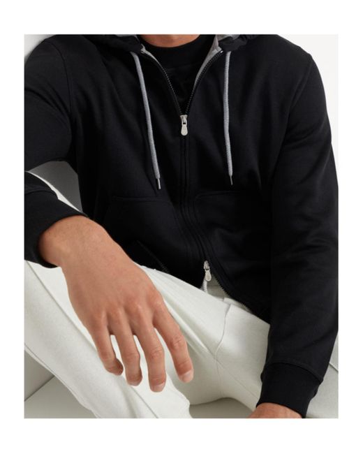 Brunello Cucinelli Black Zip-Up Drawstring Hoodie for men