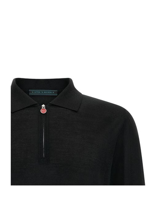 Kiton Black Zip-Up Polo Shirt for men