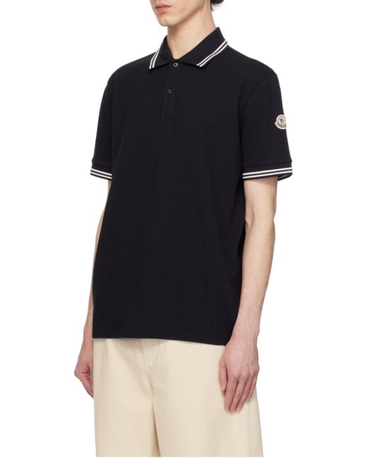 Moncler Black Logo Patch Short-Sleeved Polo Shirt for men