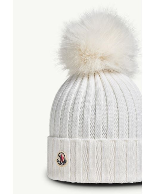Moncler White Wool Beanie With Pom Pom