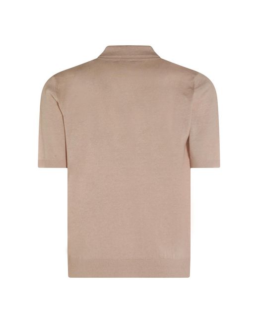 Eleventy Brown Open Collar Fine Knit Polo Shirt for men