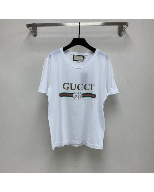 Gucci White Oversize Washed T-Shirt With Logo for men