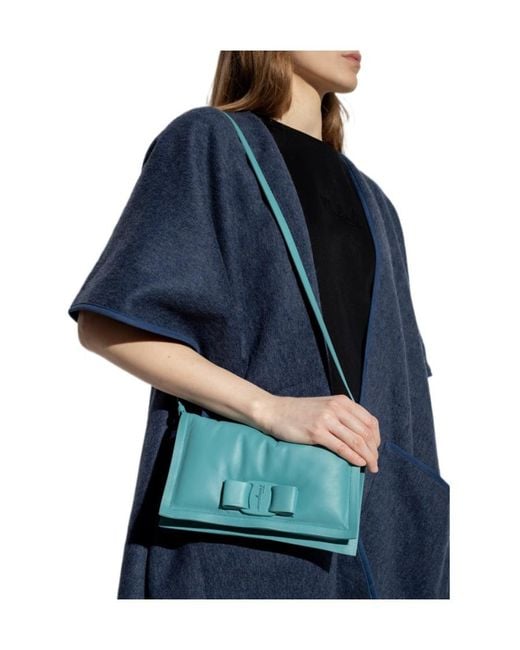 Ferragamo Blue Logo Flip Shoulder Bag