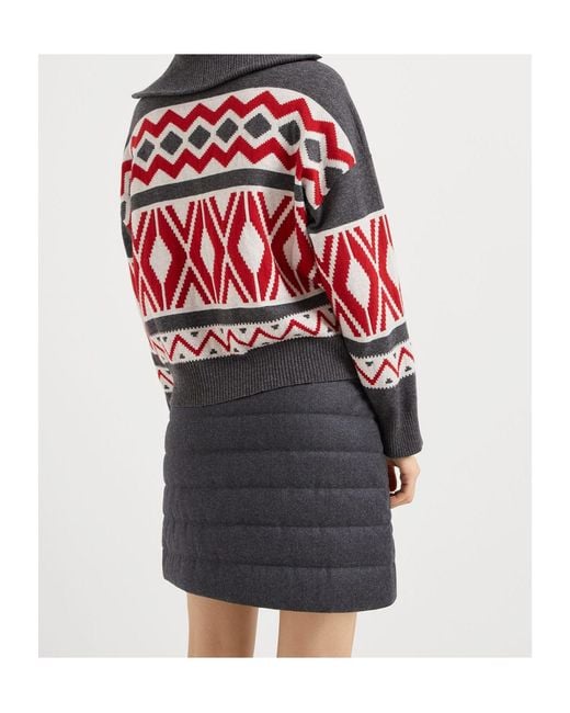 Brunello Cucinelli Red Jacquard Knit Jumper