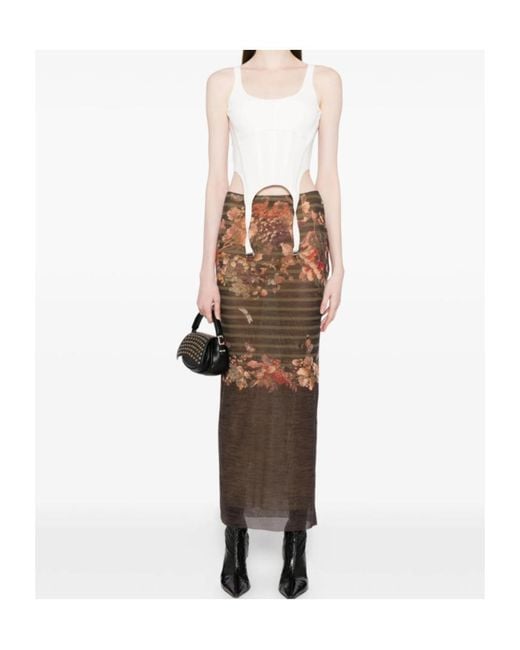 Jean Paul Gaultier Brown Floral-Print Skirt
