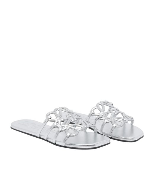 Loewe White Anagram Metallic Effect Slides