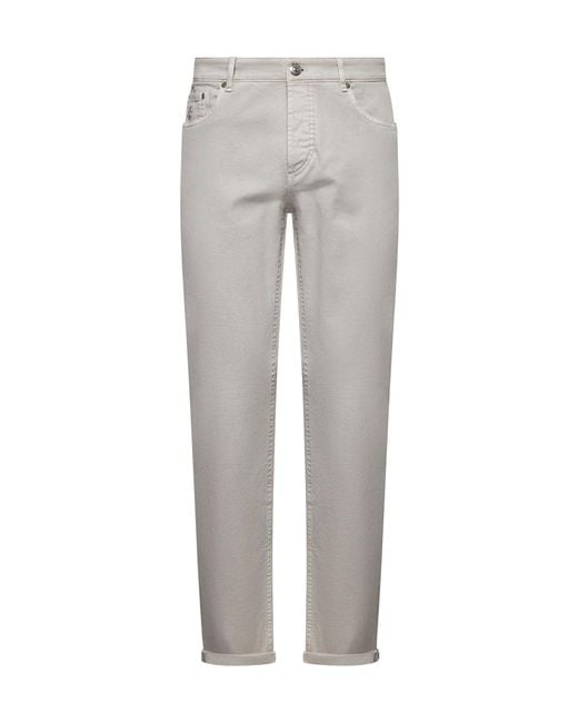Brunello Cucinelli Gray Logo Patch Straight-Leg Jeans for men