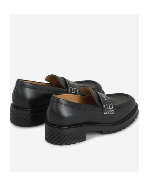 Off-White c/o Virgil Abloh Black Military Logo Debossed Slip-On Loafers