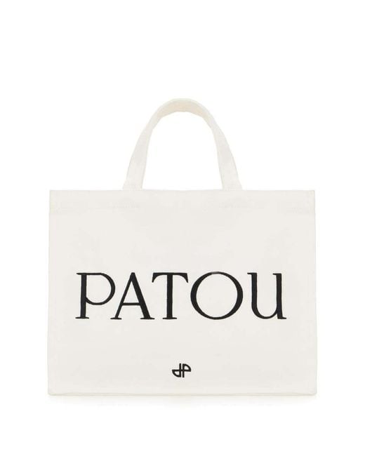 Patou White Logo Embroidered Medium Tote Bag