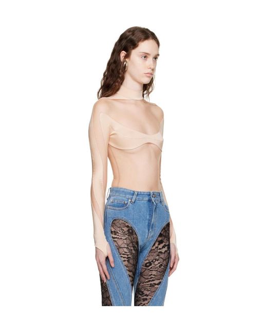 Mugler Blue Logo Spliced Jumpsuit