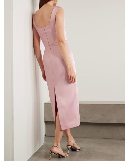 Rebecca Vallance Pink Aymee Gathered Satin-Twill Midi Dress