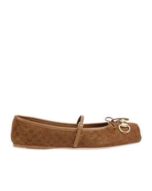 Gucci Brown Horsebit Suede & Leather Ballet Flat