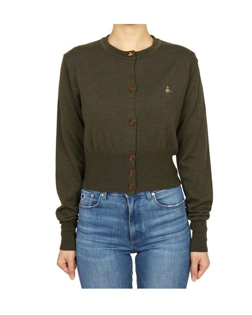 Vivienne Westwood Orb Embroidered Cropped Cardigan in Green | Lyst UK