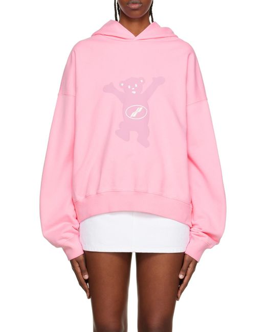 we11done Pink Logo Print Cotton Hoodie for men