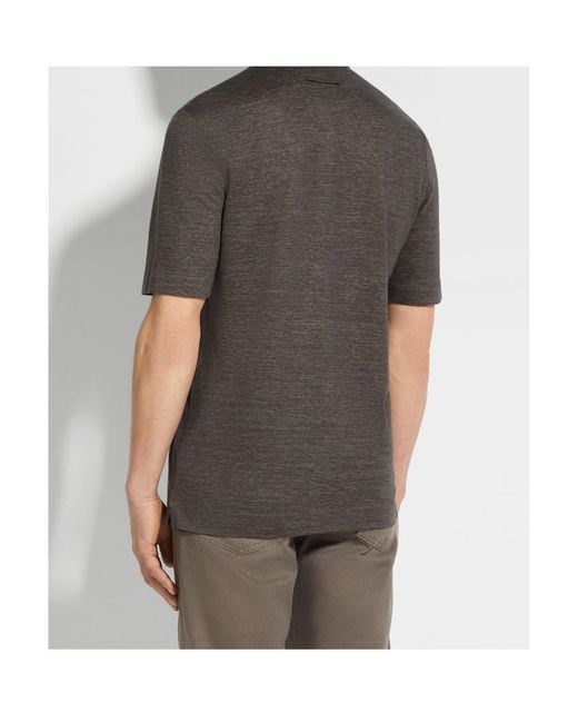 Zegna Gray Oasi Lino Short-Sleeved Polo Shirt for men