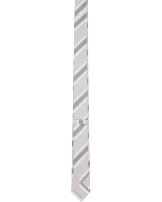 Thom Browne White Striped Pointed Tip Tie for men