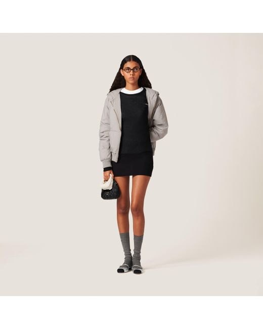 Miu Miu Black Ribbed Knit Jersey Dress