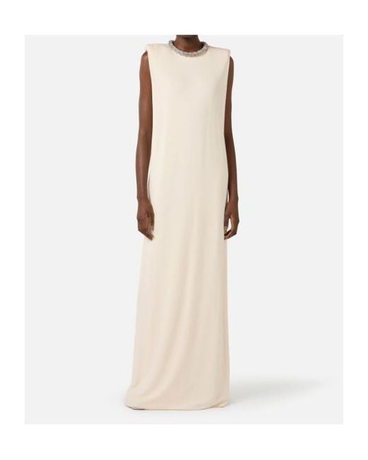 Elisabetta Franchi White Embellished Neck Sleeveless Dress