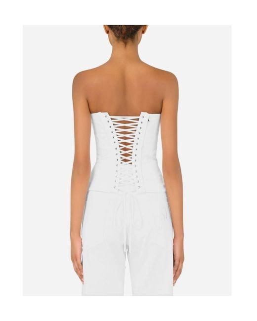 Dolce & Gabbana White Lace-Detail Cotton Corset