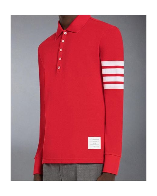 Thom Browne Red Bar Long-Sleeve Polo Shirt for men