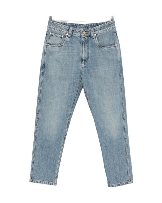 Brunello Cucinelli Blue Logo-Patch Jeans