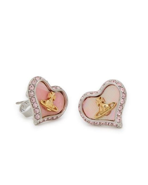 Vivienne Westwood Pink Petra Heart Crystal-Embellished Stud Earrings