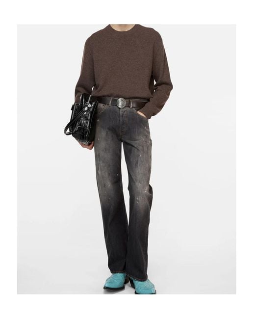 Acne Brown Ribbed Crew Neck Knitted Sweater for men