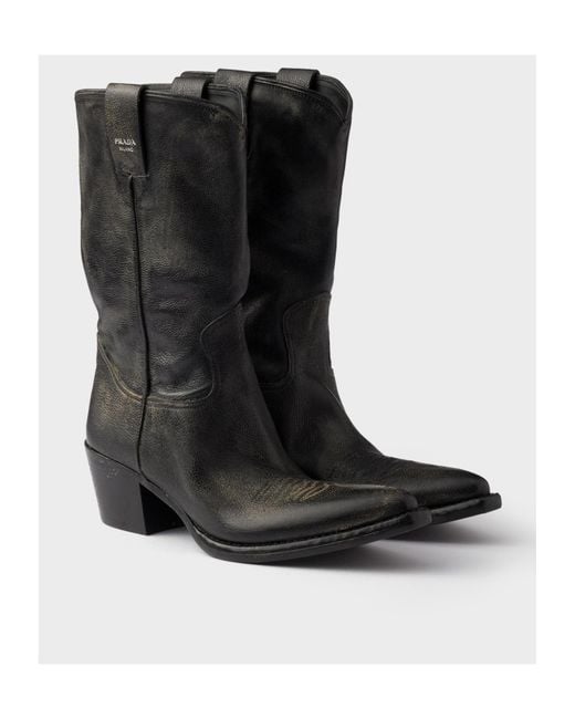 Prada Black Pointed-Toe Slip-On Boots