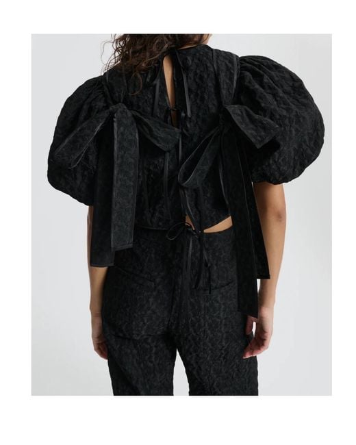 CECILIE BAHNSEN Black Puff Sleeve Top