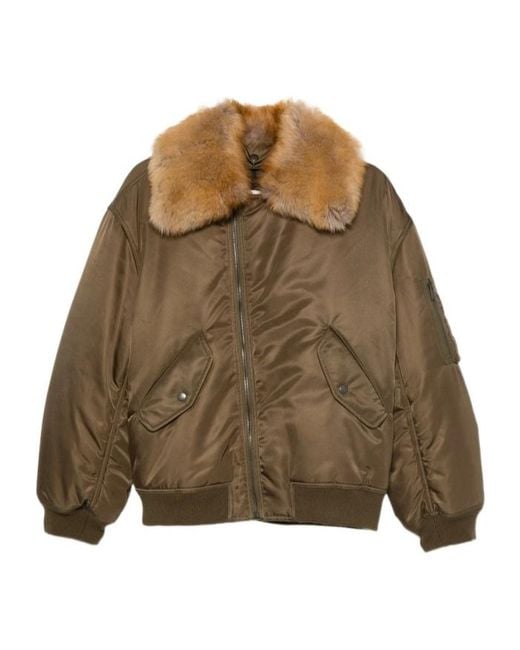 Saint Laurent Green Zip-Up Long-Sleeved Coat