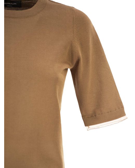 Fabiana Filippi Brown Sheer Trim Short-Sleeve Knitted Sweater