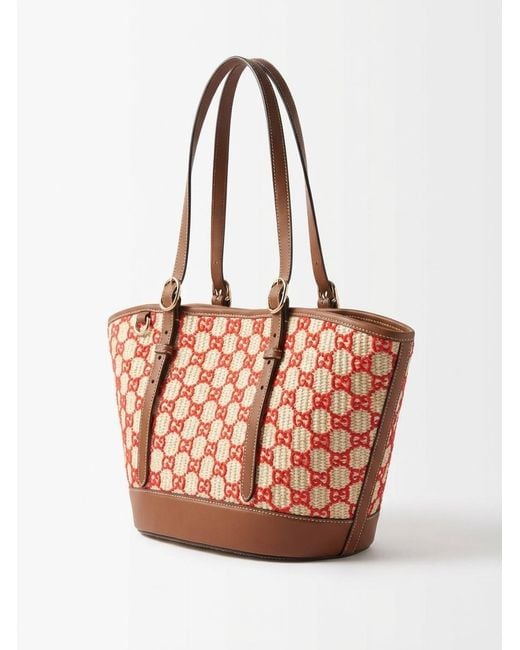 Gucci Red Woven Monogrammed Small Tote Bag