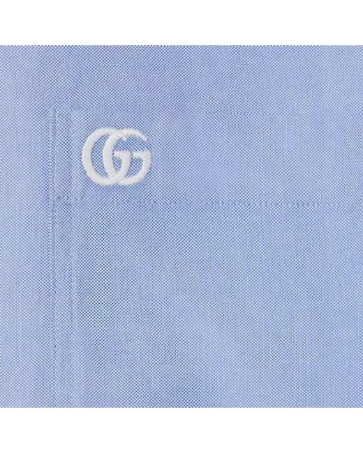 Gucci Blue Embroidered Oxford Shirt for men
