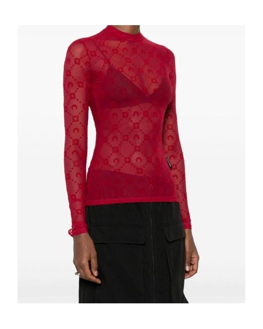 MARINE SERRE Red Long-Sleeved Printed T-Shirt