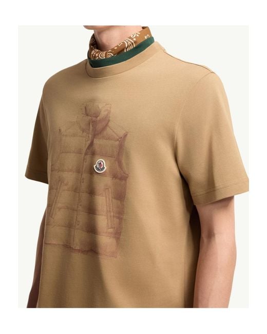 Moncler Natural Down Jacket Print Cotton T-Shirt for men