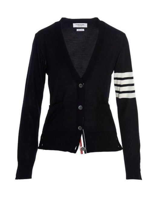 Thom Browne Black 4 Bar V-Neck Cardigan