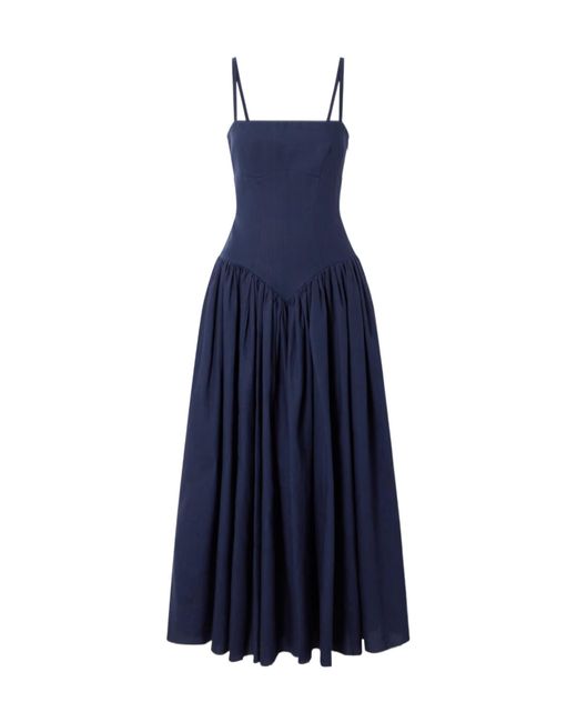 Gabriela Hearst Blue Oriana Gathered Linen Midi Dress