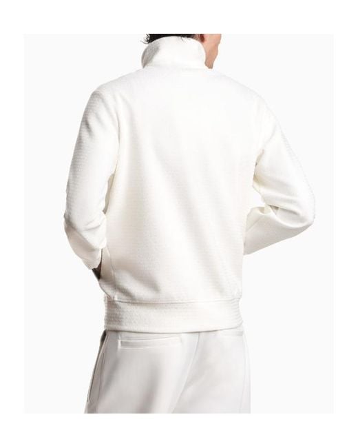 Emporio Armani White Zip-Up High Neck Sweatshirt for men