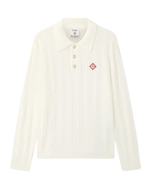 Casablanca White Textured Polo Knitted Sweater for men