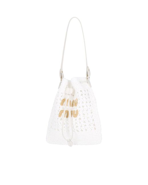 Miu Miu White Woven Fabric Mini-Bag