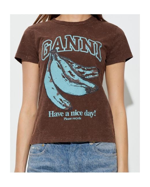 Ganni Brown Future Banana Graphic T-Shirt