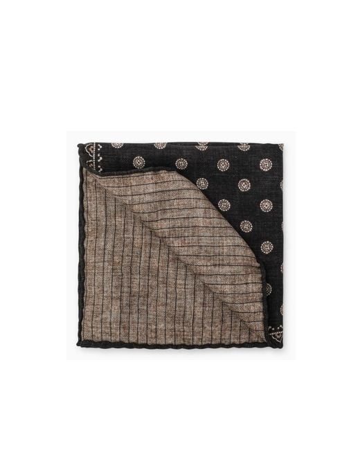 Brunello Cucinelli Black Printed Silk Pocket Square for men